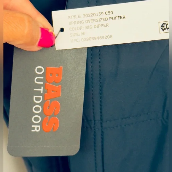 Bass Outdoor Womens Zip Front Quilted Puffer Jacket Navy Oversized Medium NWT - Picture 6 of 12